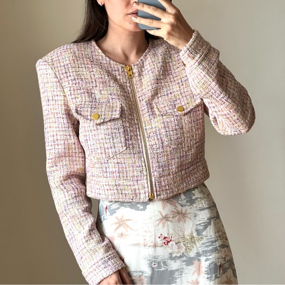 NWOT Retrofete tweed zip jacket size M pink gold white C1 - Picture 3 of 9